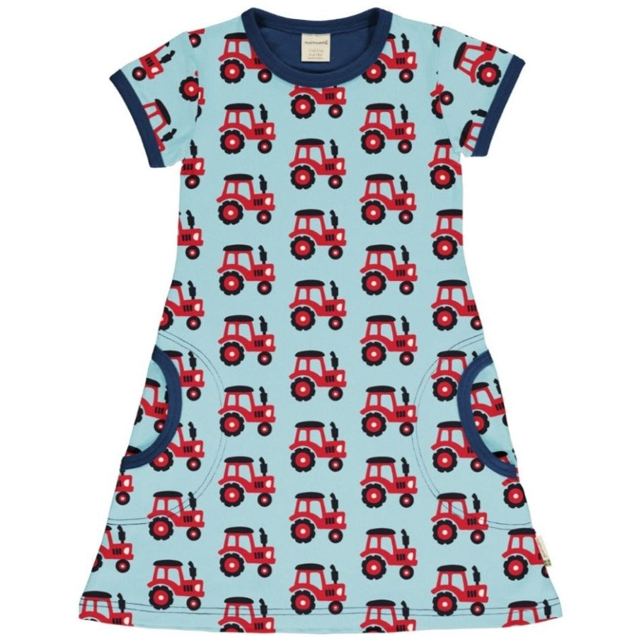 Maxomorra - Dress SS Tractor - blaues Baumwoll-Kleid mit dem Traktoren-Motiv bei Timardo online kaufen!