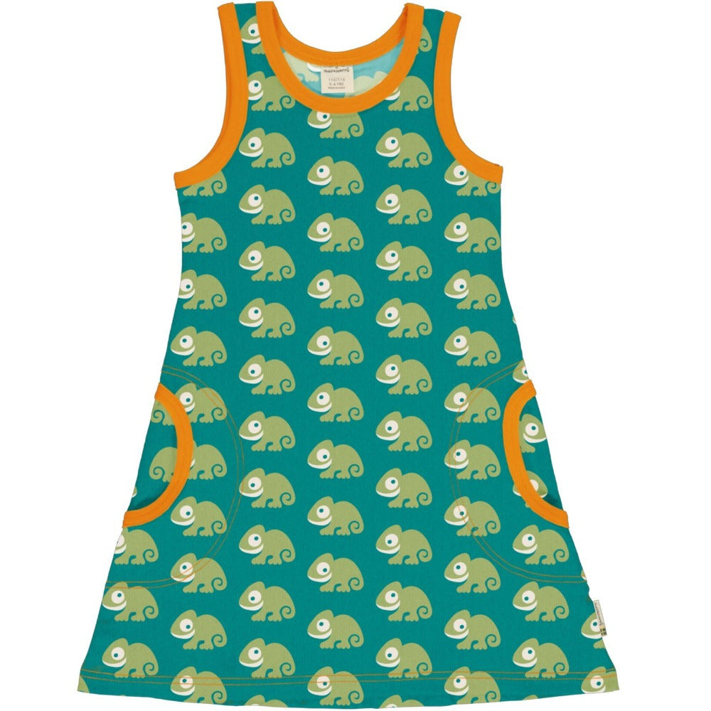 Maxomorra - Dress NS Chamäleon - grünes Baumwoll-Kleid mit dem Chamäleon-Motiv bei Timardo online kaufen!