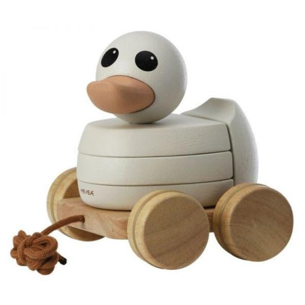 HEVEA - Ente Kawan - Nachziehtier und Stapelspielzeug aus Holz - die weiße Nachziehente jetzt bei Timardo online kaufen!