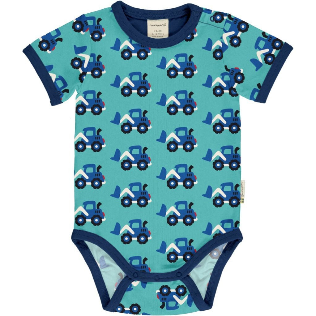 Maxomorra– Baby-Body Kurzarm Loader – blauer Baumwoll-Body mit dem Radlader-Motiv bei Timardo online kaufen!  