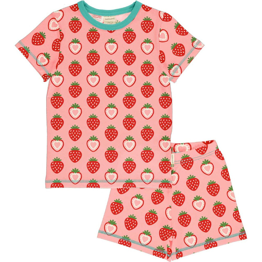 Maxomorra - Pyjama Set SS Strawberry - roten Schlafanzug mit dem lustigen Erdbeeren-Motiv bei Timardo online kaufen!