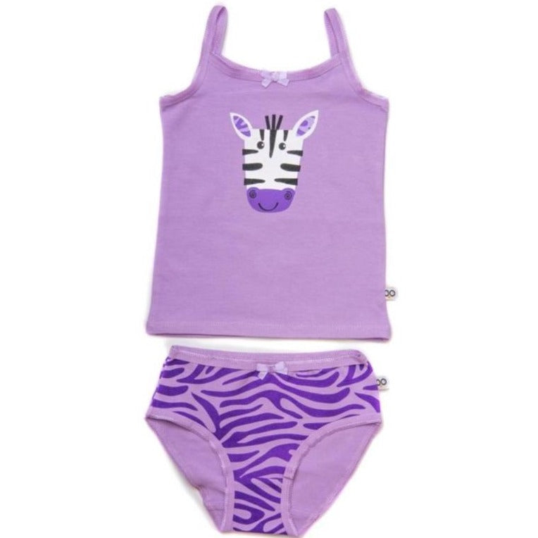 Bio Unterwäsche Set Hose und Unterhemd für Mädchen in lila zebra