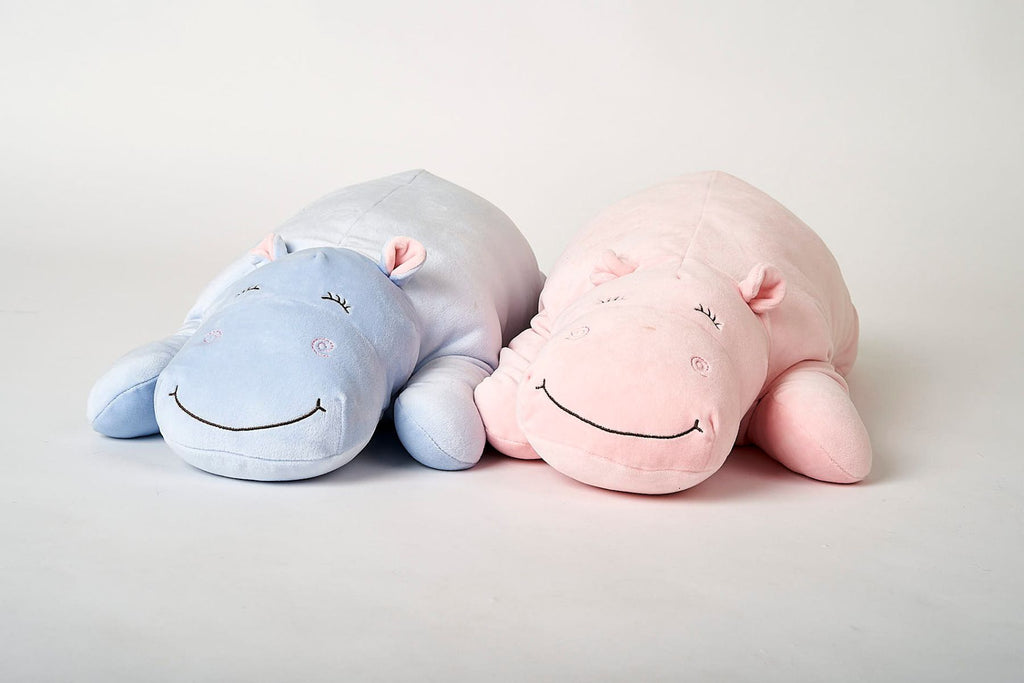 Uni-Toys - Kissen Plüsch-Nilpferd ultraweich - Nilpferd aus Plüsch in rosa und blau bei Timardo online kaufen!