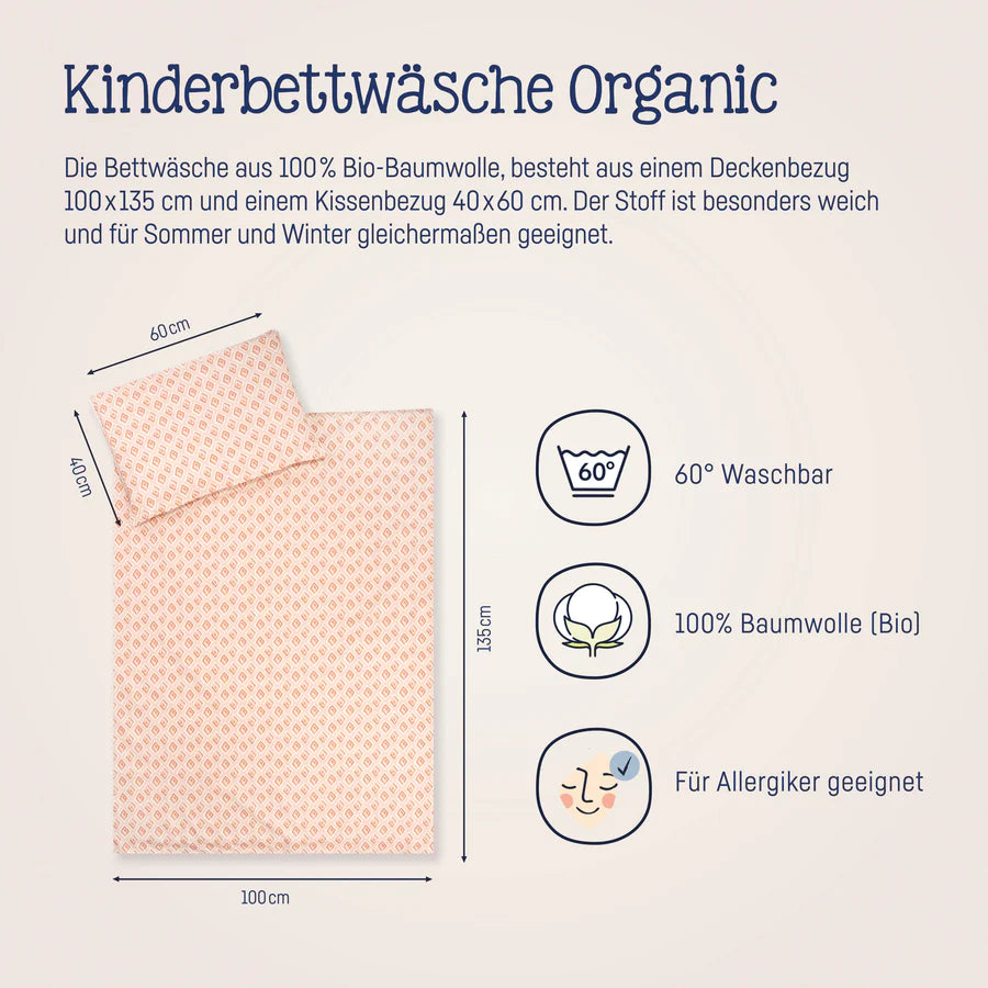 Bettwäsche Organic - Raute rosa und rost 100x135 + 40x60 von Julius Zöllner