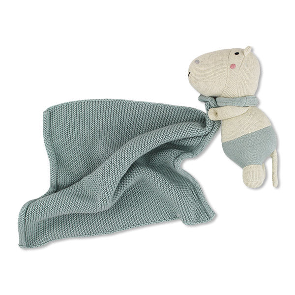 7152 Kuscheltuch Hippo graublau von ava&yves. Schmusetuch für Babys und Kleinkinder.