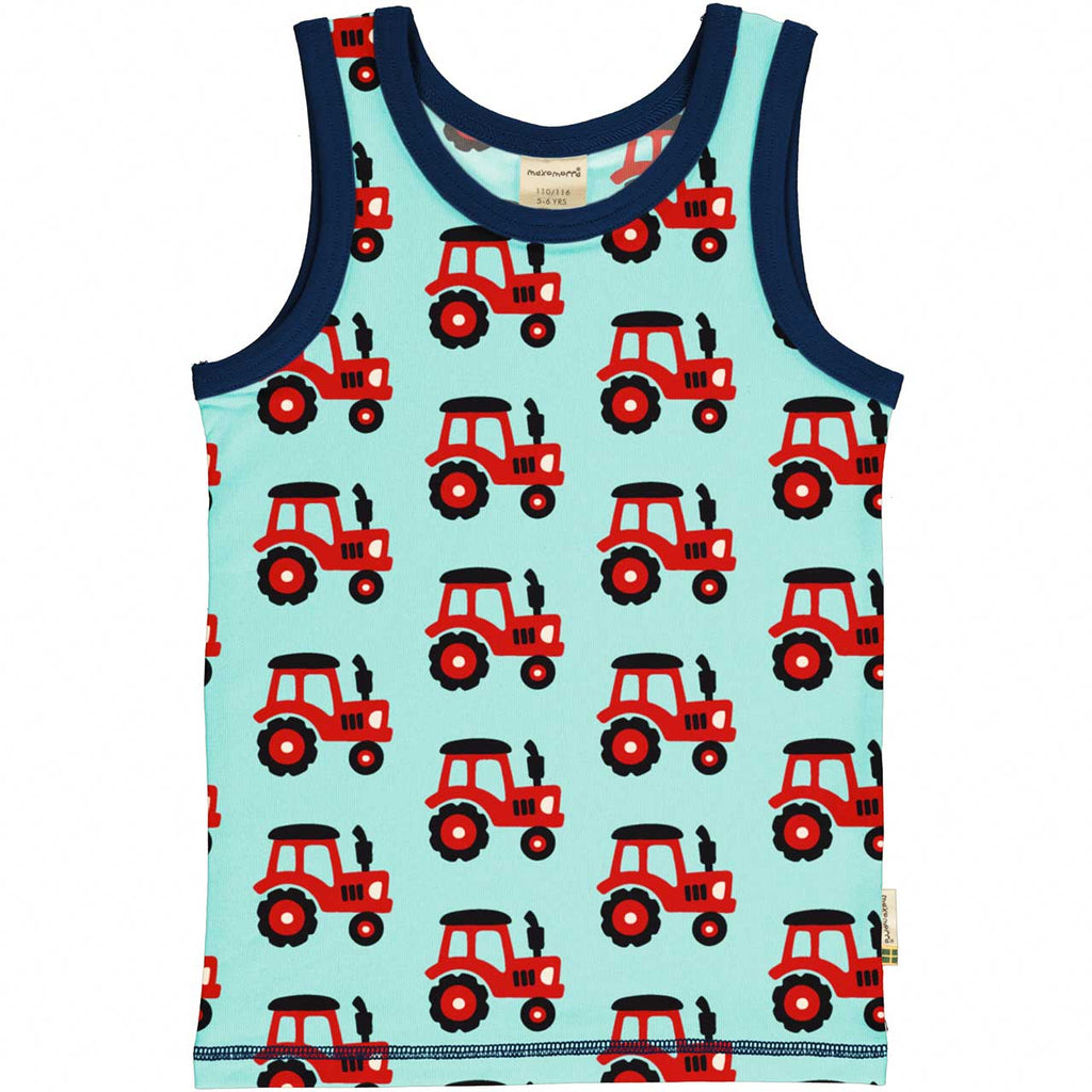 Maxomorra– Tank Top Traktor – blaues Baumwoll-Tank Top in den Größen 110/116 und 122/128 mit dem Traktor-Motiv bei Timardo online kaufen!