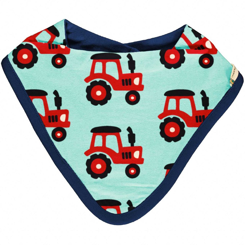 Maxomorra - Bib Dribble Tractor - blaues Dreieck-Halstuch mit dem lustigen Traktoren-Motiv bei Timardo online kaufen!