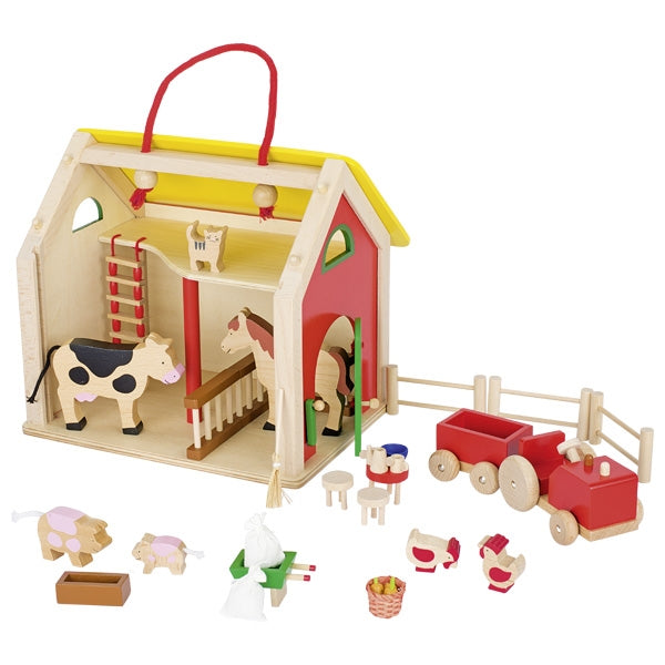 Puppenhaus Farmhaus mit Zubehör aus Holz goki 51916