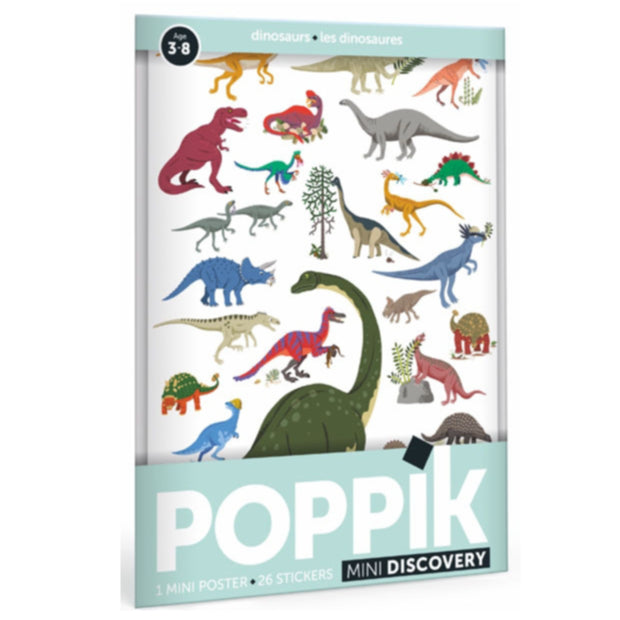 Poppik Stickerposter mit 26 Dinosaurier-Stickern und DIN A4 Poster