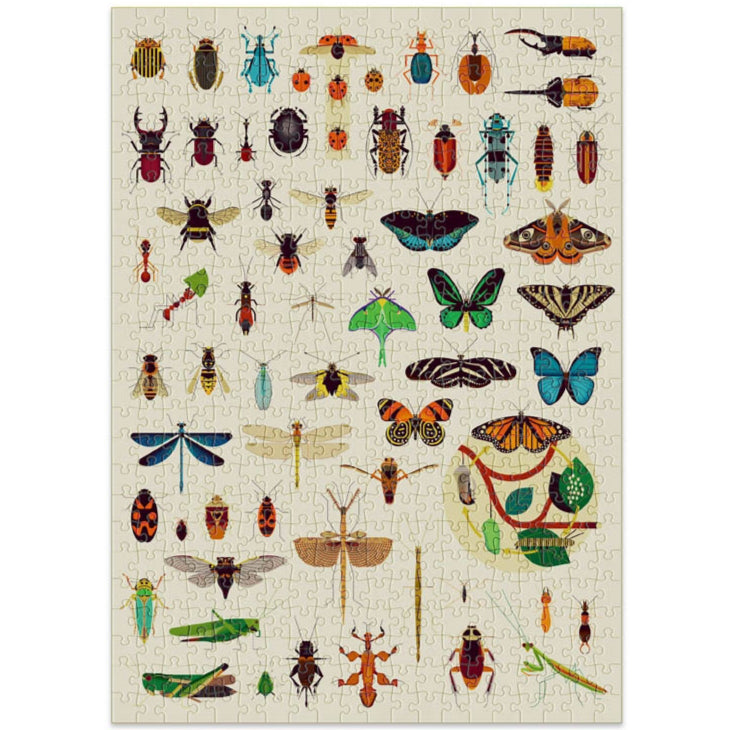 Poppik Puzzle 500 Teile Insekten bunt mit dem Design von Owen Davey.