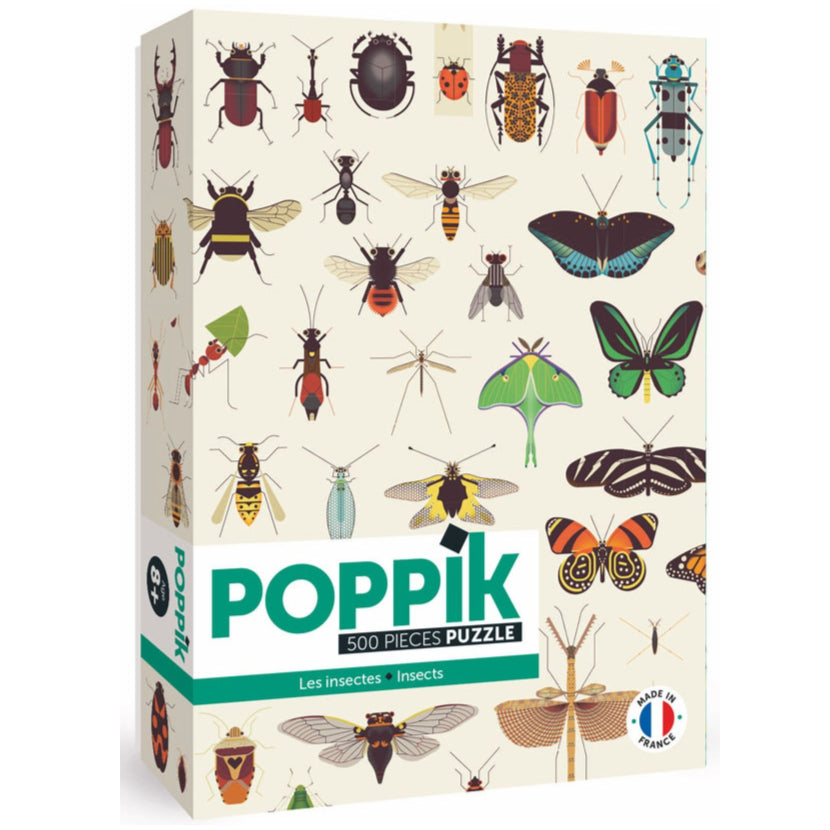 Poppik Puzzle 500 Teile Insekten bunt mit dem Design von Owen Davey.