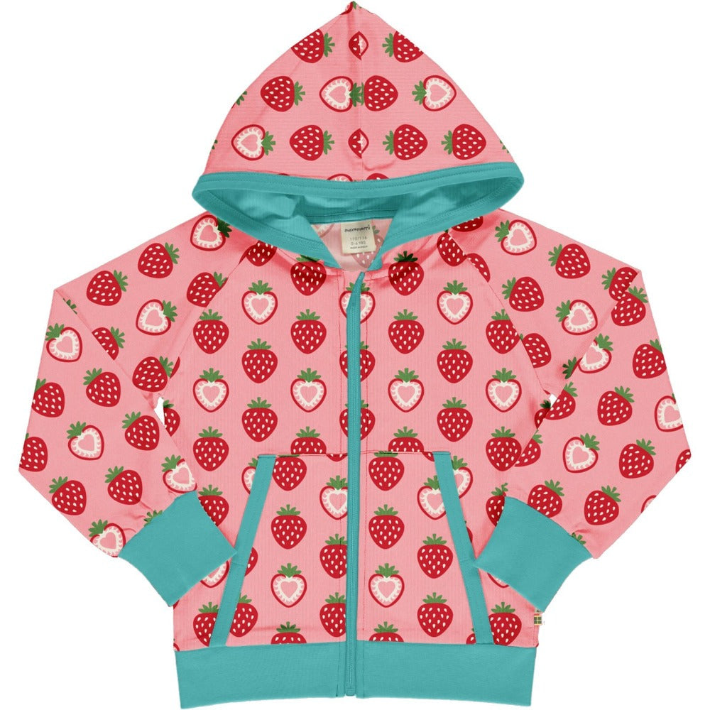 Maxomorra – Cardigan Hood Sweat Strawberry – rosa Sweatjacke mit dem Erdbeeren-Motiv bei Timardo online kaufen!