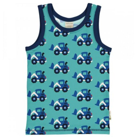 Maxomorra – Tank Top Loader – blaues Baumwoll-Unterhemd mit dem Radlader-Motiv bei Timardo online kaufen!