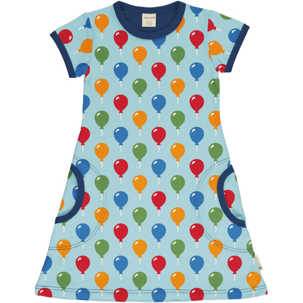 Maxomorra - Dress SS Balloon - blaues Baumwoll-Kleid mit dem Ballon-Motiv bei Timardo online kaufen!