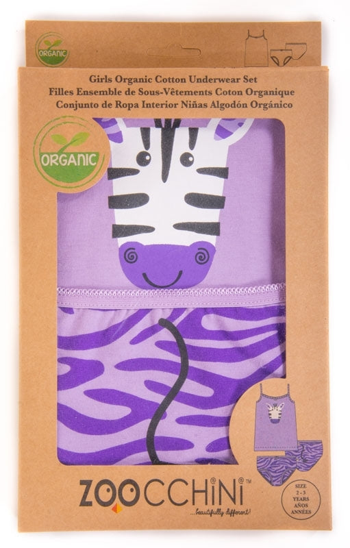 Bio Unterwäsche Set Hose und Unterhemd für Mädchen in lila zebra